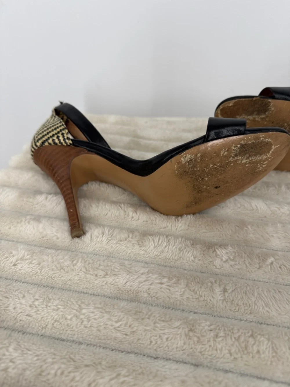 Madewell Marcel Open Toe Raffia Heel Sandals in black leather size 6.5